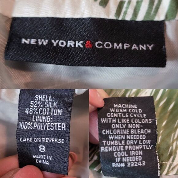 Vintage Silk Skirt 8 Green Yellow Abstract Leaf A-Line Paneled Full Tea Length - Picture 3 of 9